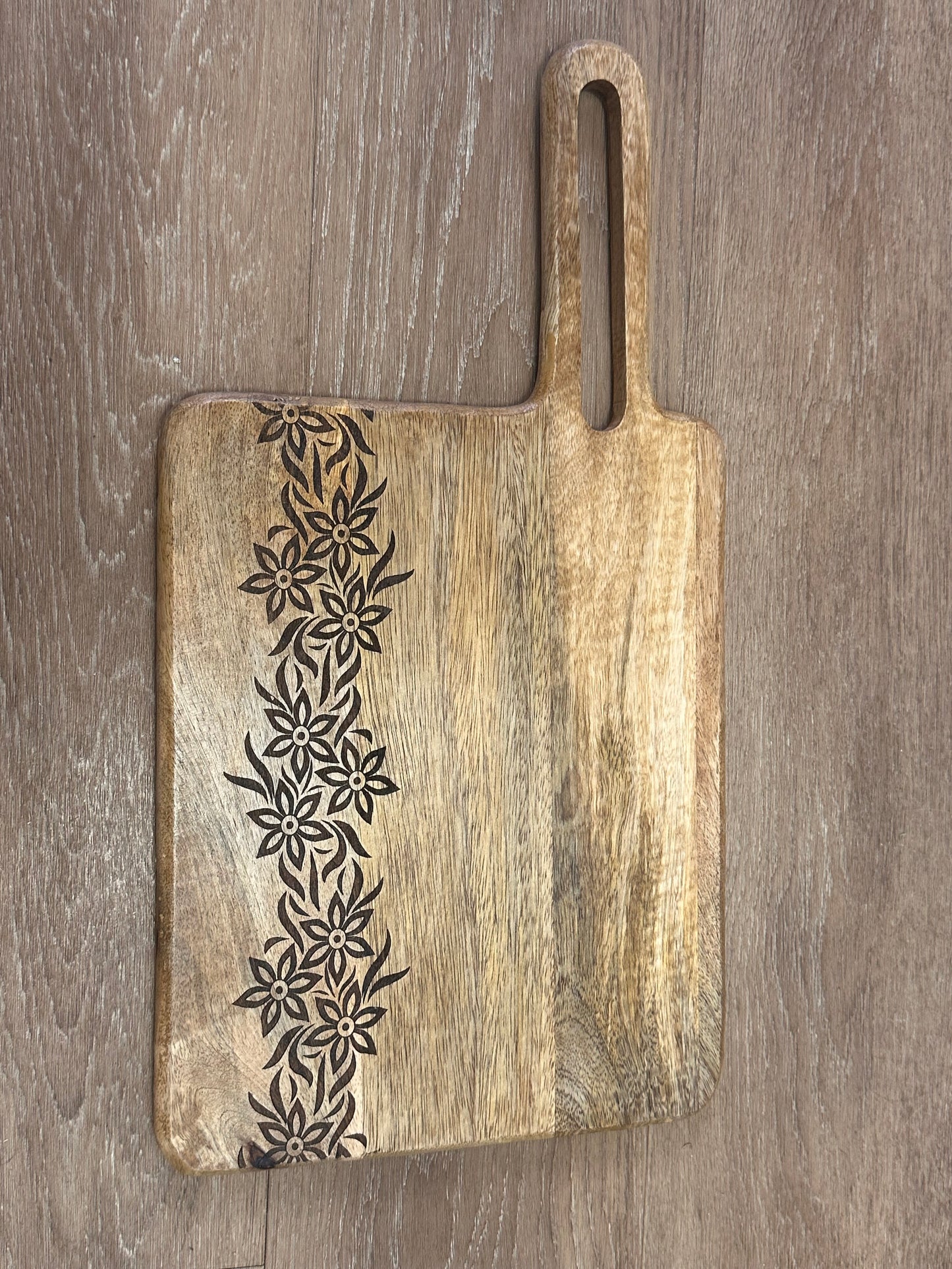 Floral Etched Natural Finish Chopping Board
