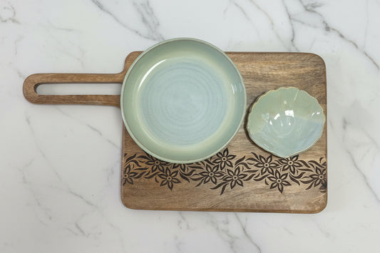 Floral Etched Natural Finish Chopping Board