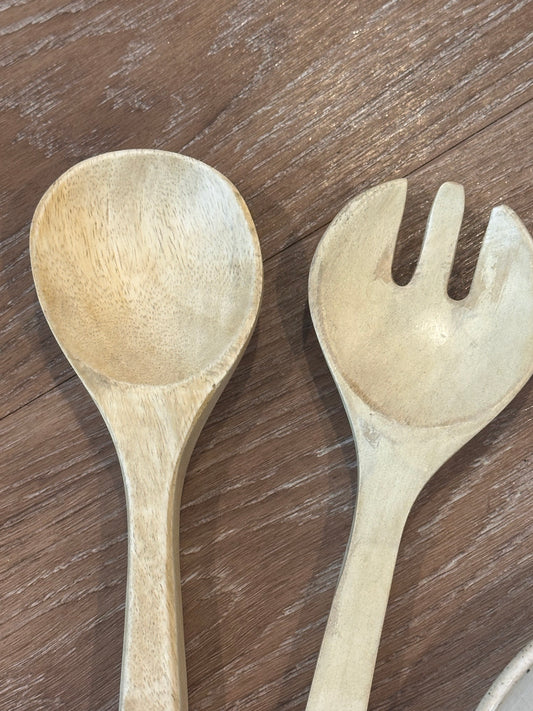 Bleached Wood Salad Servers