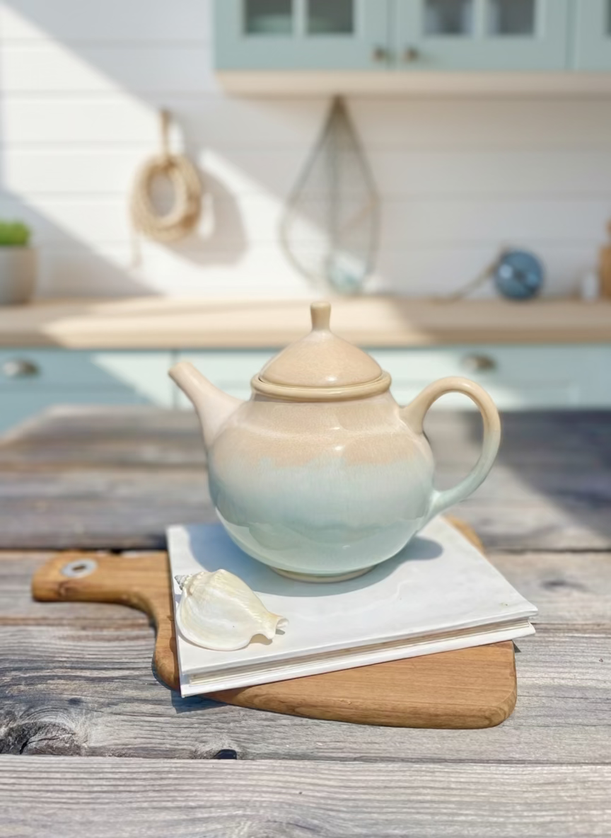Pastel peach and blue handmade ceramic teapot - Veradee Designs
