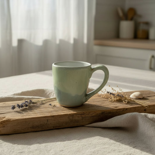 Seafoam pastel green and blue ceramic mug