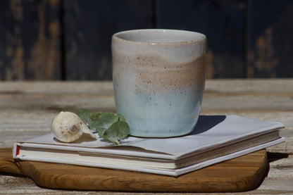 Sandy beige and blue ceramic mug