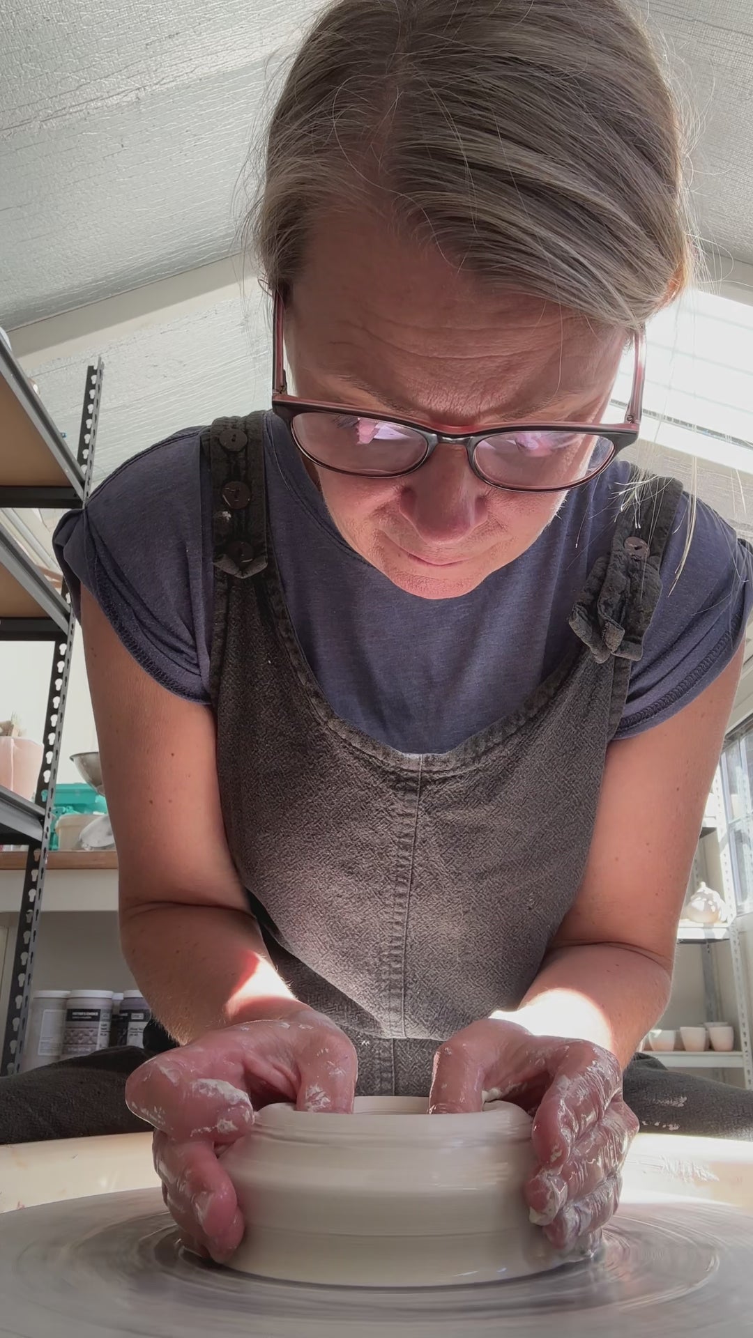 Load video: Handmade ceramic matcha bowl being thrown on the wheel at Veradee Designs studio